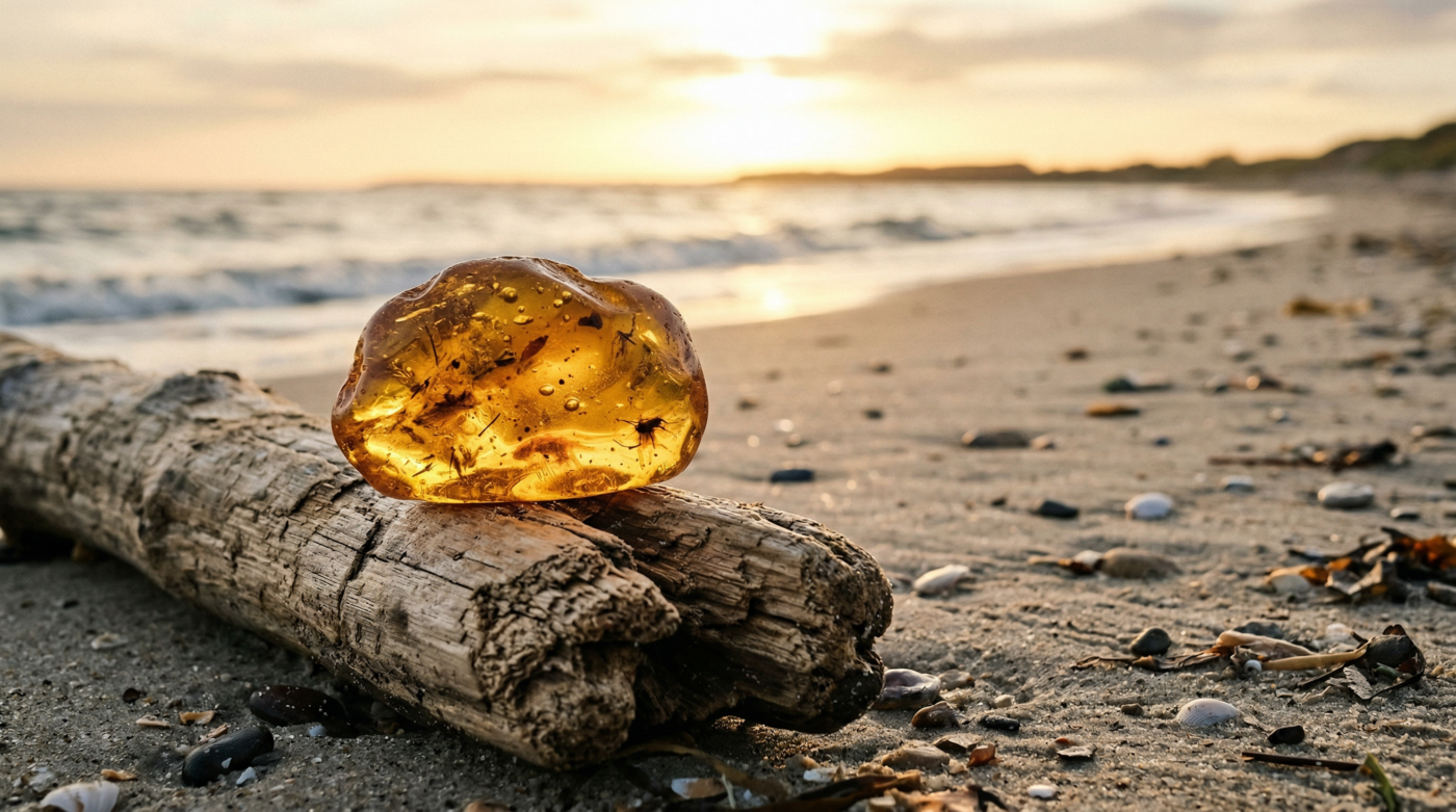 Stykke baltisk rav med varm honninggul farve